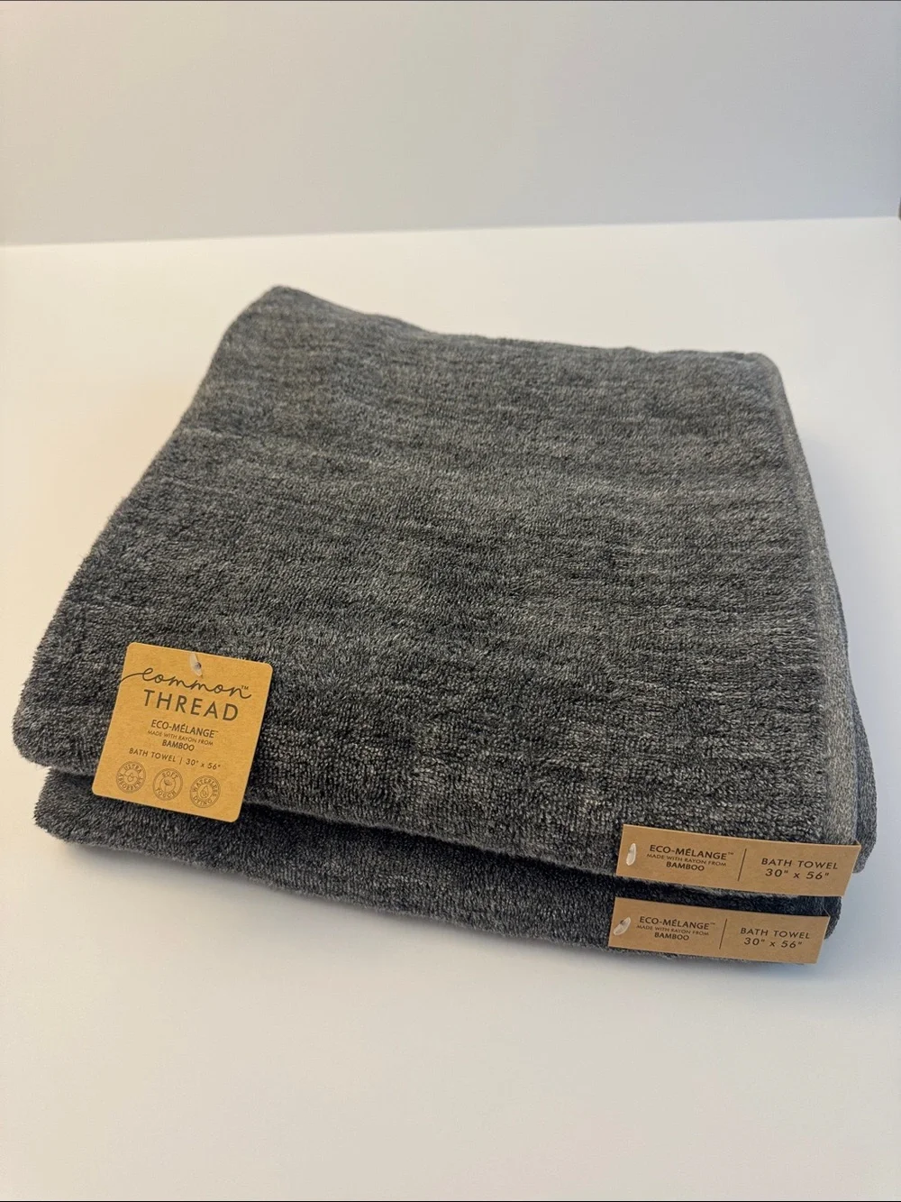 2pc COMMON THREAD Eco-Melange Bamboo/Cotton Bath Towel Set - Heather Dark Grey